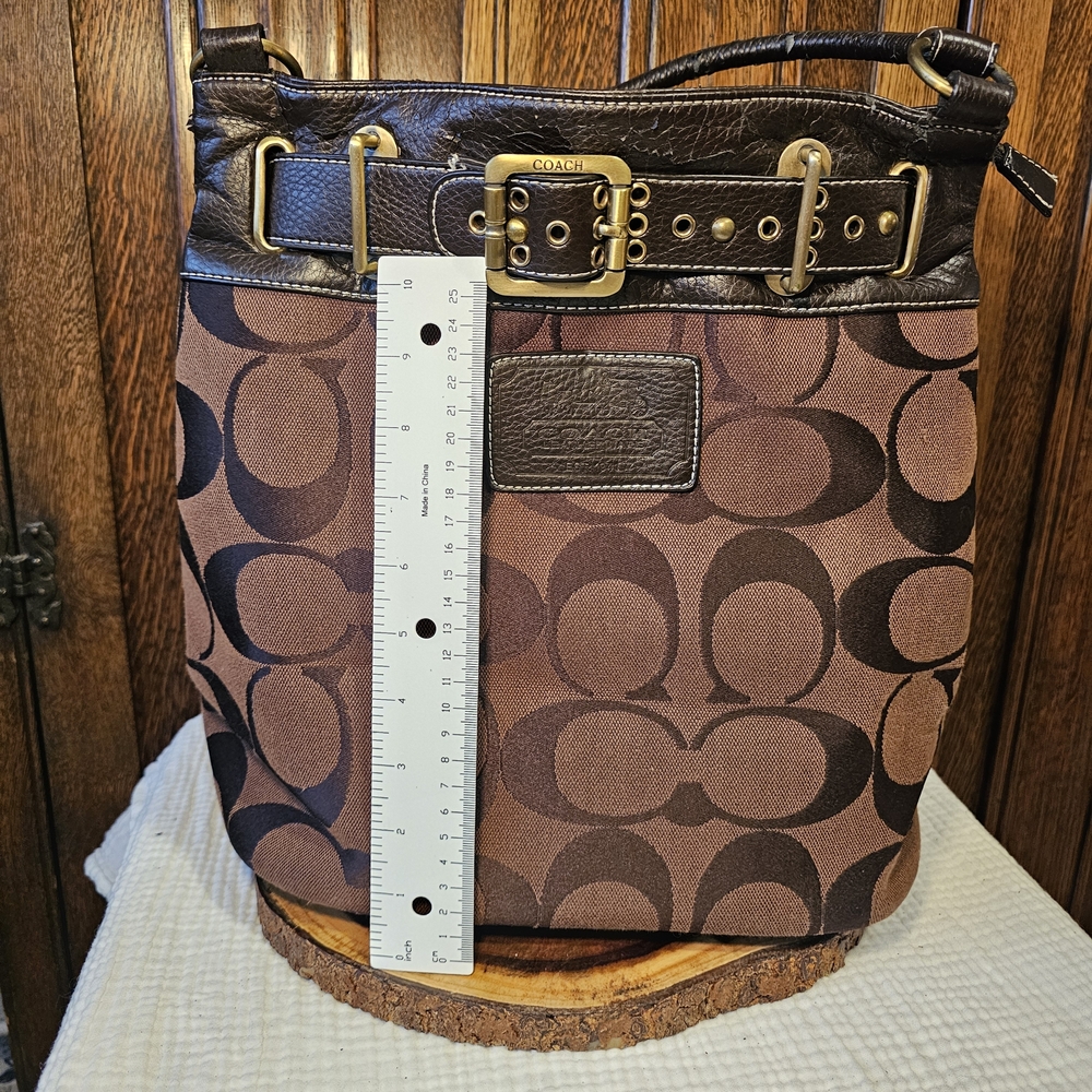 Dark Brown and Black Signature Bucket Bag
